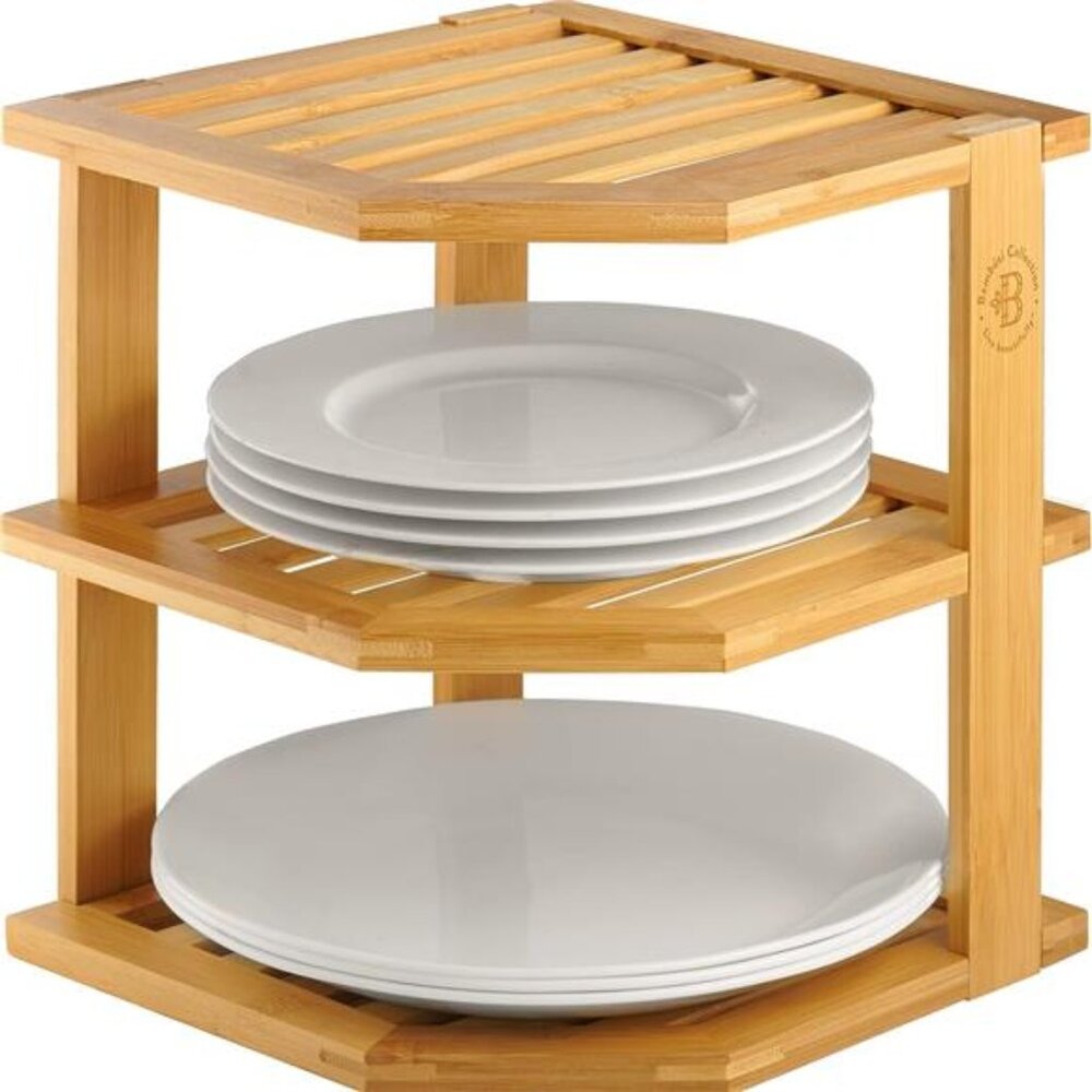 Cabinet Organizer Shelf - Bamboo Corner Rack for Kitchen Counter, Cabinet Space